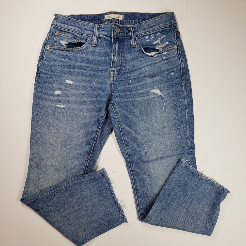 Madewell The Slim Boyjean Distressed Cropped Jeans in Light Blue Size 26